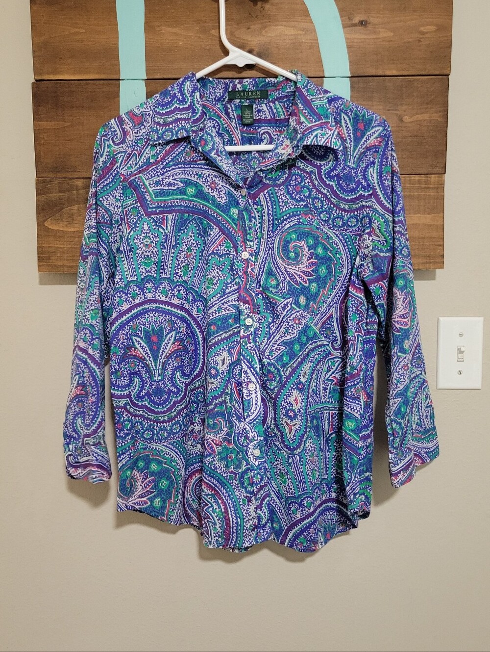 Lauren Ralph Lauren Purple Paisley Button-Down Lighweight Coastal Shirt Large